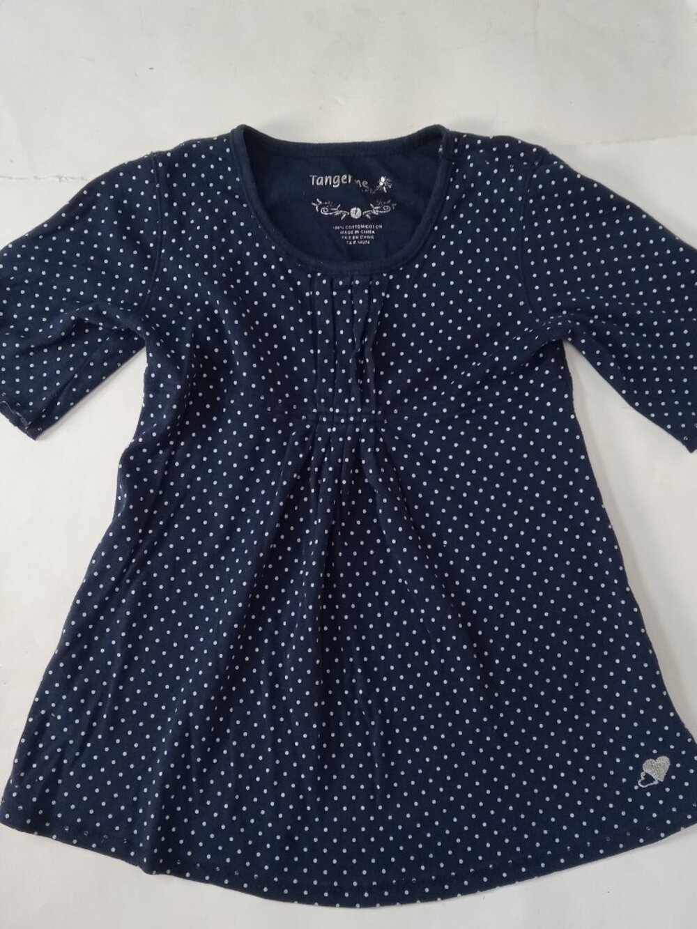 Tangerine Girls Size 7 Tunic Top Navy Blue White Polka Dots A Line Shirt Y2K
